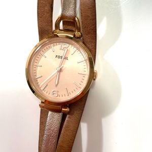 Fossil Rose Gold Leather Bands Watch